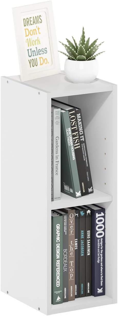 Furinno Fulda 2-Tier Space Saving Bookcase Storage Shelf, 8-Inch Width, White