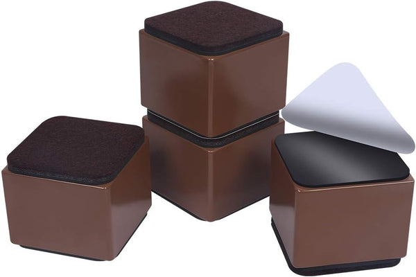 Ezprotekt 2 Inch Bed and Furniture Risers - Heavy Square Risers for Chair, Sofa, Couch, Supports 20,000 lbs, Brown