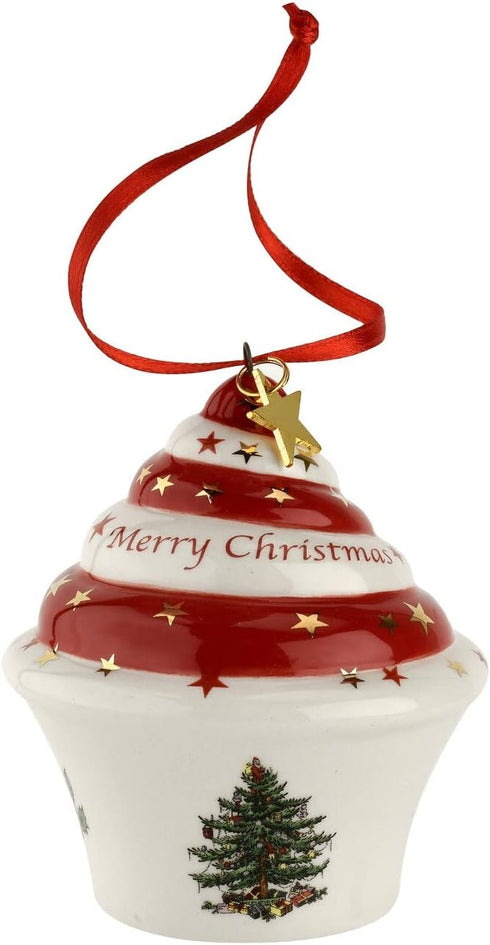 Spode Christmas Tree Ornament Cupcake, Long-Lasting Holiday Decoration for Christmas Tree & Seasonal Display