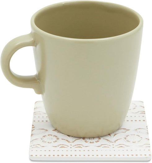 Set 6-3.8 Juvale Wooden Coasters of in, White, Square, Farmhouse Style - Coaster Holder for Coffee Table & Bar Decor
