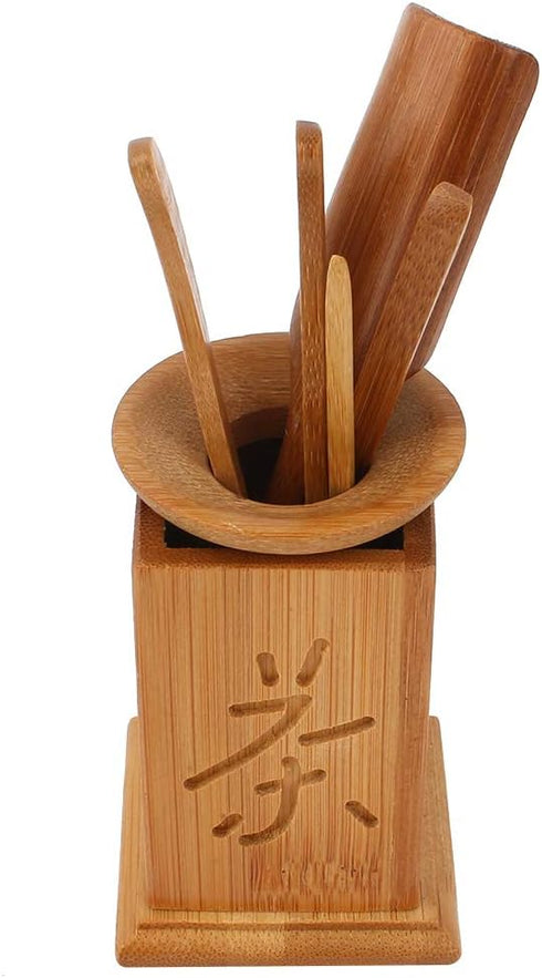 Bamboo Gongfu Set of 6, Chinese Ceremony Accessories with Bucket, Spoon, Scoop, Clip, Tea Gift Set