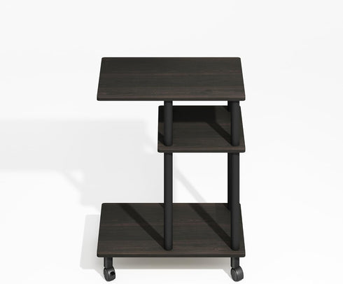 3-Tier Furinno Turn-N-Tube Side Table, C-Shape End Table with Wheels, Toolless Assembly Night Stand, Bedside Table