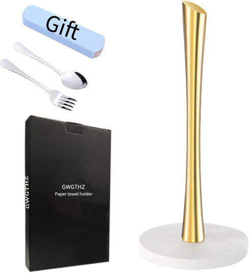Gold Paper Towel Holder Countertop - Marble Paper Towel Holder for Kitchen & Bathroom, Stainless Steel for Easy