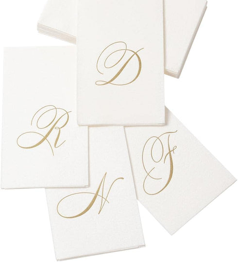 Caspari Pack of 24 White Pearl & Gold Paper Linen Guest Towel Napkins, Letter H