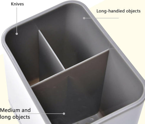 Cutlery Drainer Sink Caddy Utensil Holder, Spoon Chopsticks Fork Drain Rack Storage Organizer Compartment Box (Grey)
