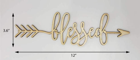 Blessed Arrow Wood Sign, Blessed Decor Wall Art, Unfinished, 12" x 4"
