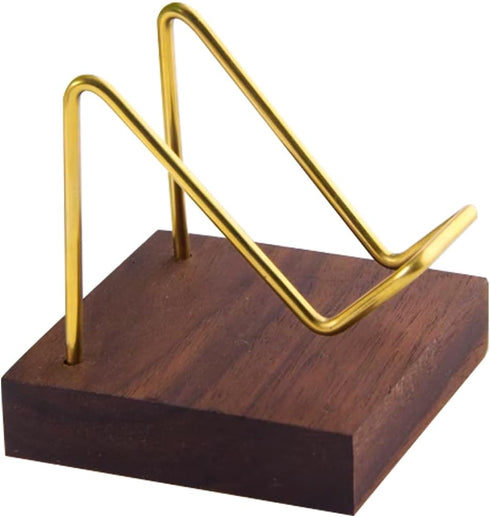 Brass Crystal Display Stand with Walnut Base, Mineral Specimens Display Holder for Stones, Geodes, Fossils