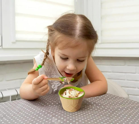 Dessert Bowls, 4 Pack Ice Cream Bowl Spoon Set, Durable Plastic Frozen Yogurt Cups with Spoons, Lovely Dessert Bowl for