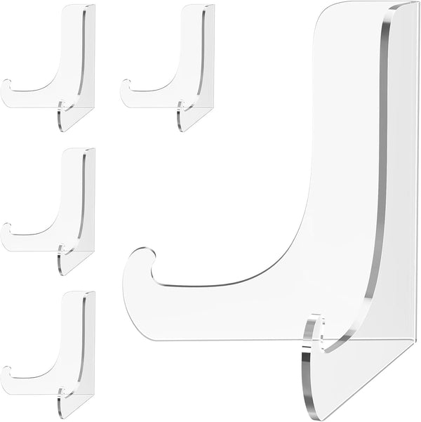 5 Pack Clear Acrylic Display Stand, Large 4.5 Inch Easel Holder for Card, Frame, Picture, Magazine, Book, CD, Phone