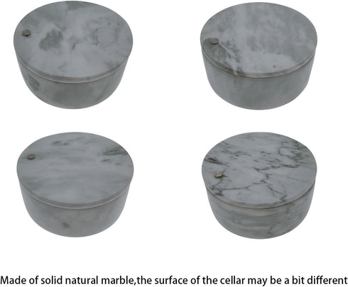 Kerixi Marble Salt Cellar and Storage Box with Two Compartments Salt Box with Swivel Lid for Storing Spice (Gray white)