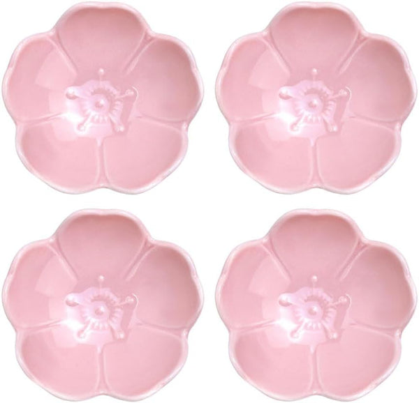 FUYU 4pcs Sakura Shaped Ceramics Seasoning Dishes, Spice Dishes, Salad Soy Sushi Wasabi Dipping Bowls