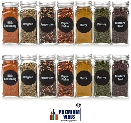 BEST VALUE 14 Large Glass Spice Jars, 6oz, Includes 126 Chalkboard Labels & 113 PVC Clear Labels