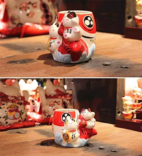 EatingBiting Fortune Japanese Lucky Beckoning Cats Maneki Neko Flower Pot Vase Pen Holder, Ceramic Pencil Holder