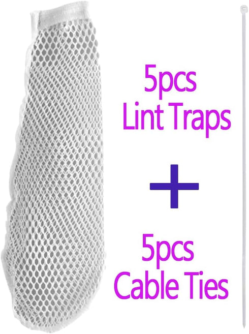 Nylon Lint Trap for Washing Machine Drain Systems & Discharge Hoses - Fits all washing machines (5pcs Lint Traps+5pcs Cable Ties)