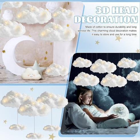 3 Set 3D Artificial Cloud LED Light Decorations Hanging Cloud Baby Shower Table Centerpiece DIY Kit for Ceiling Room