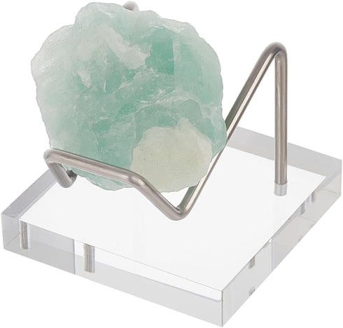 FINGERINSPIRE Acrylic Stone Display Stand - 2x2x1.6inch Square Base with Platinum Iron Arm for Gemstones