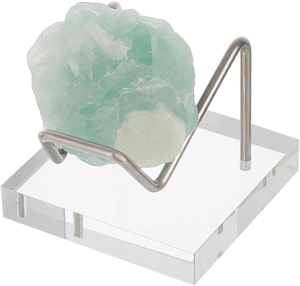 FINGERINSPIRE Acrylic Stone Display Stand - 2x2x1.6inch Square Base with Platinum Iron Arm for Gemstones
