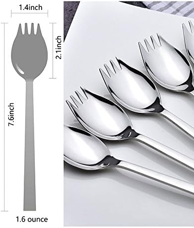 6-pack Stainless Steel Sporks - Heavy Duty Flatware Set for Everyday Use, 7.6-inch