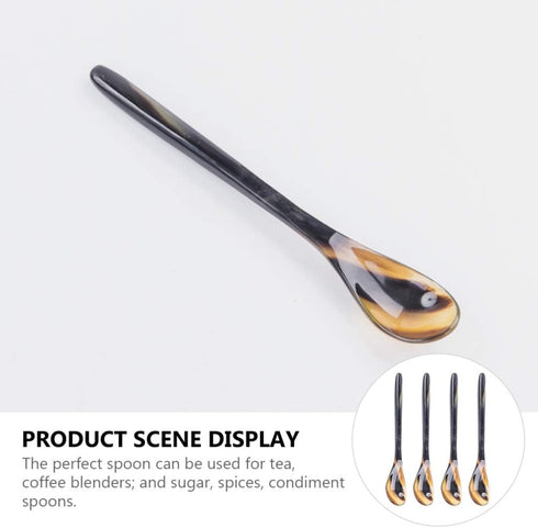 YARNOW 4 Pcs Small Ox Horn Caviar Spoons, Mother of Pearl Soup Spoons for Dessert and Tea