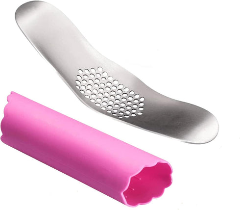 Fu Store Garlic Press - 304 Stainless Steel Garlic Rocker Mincer with Silicone Peeler (Color Random)