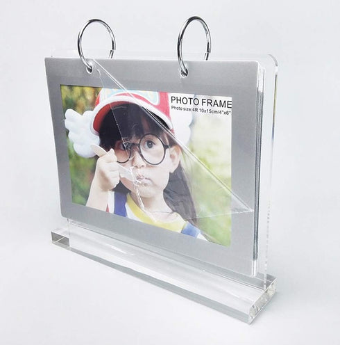 Slant Back Sign Holder, Horizontal Display 5x7 inch PVC Photo Clip Flip Display, 7 Pages-14 Sides Photos