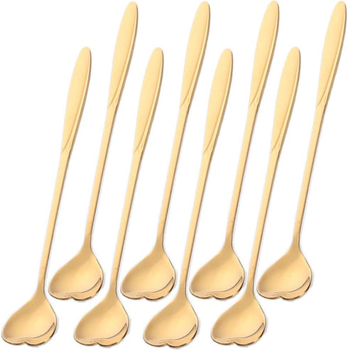 Falytemow 8pcs Gold Heart Shape 304 Stainless Steel Spoons for Coffee, Tea, Dessert, Mixing
