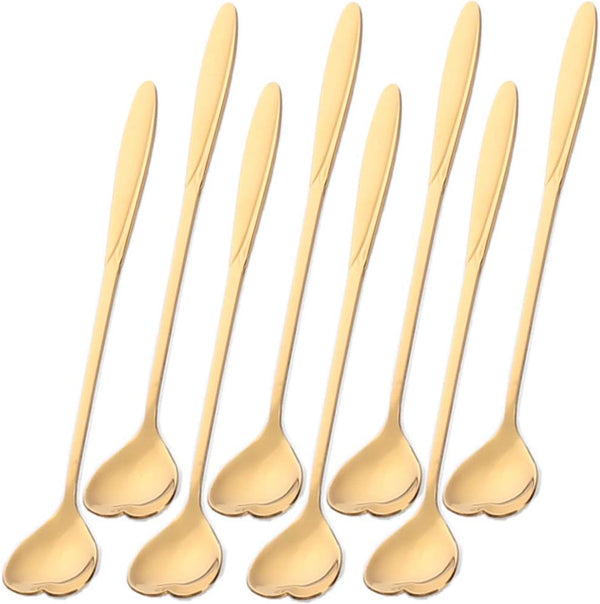Falytemow 8pcs Gold Heart Shape 304 Stainless Steel Spoons for Coffee, Tea, Dessert, Mixing