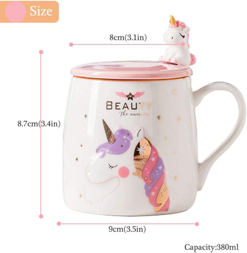 BigNoseDeer Unicorn Mug, Cute Ceramic Coffee Mug with Lovely Unicorn Spoon, 380ML Morning Cup Gift for Girls Magic