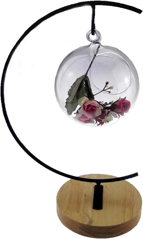 Archi G-Shaped Ornament Display Stand, Iron Pothook Stand for Hanging Glass Terrarium/Picture with Wood Base