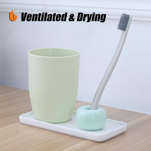 Urbanstrive Sleek Mini Ceramics Toothbrush Holder Stand, White, 2 Pack for Bathroom Vanity Countertops