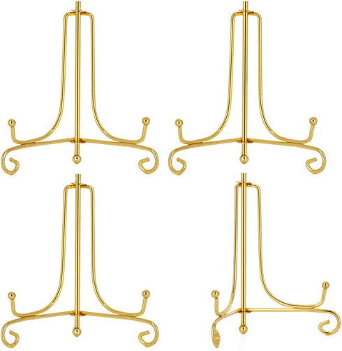 LIONWEI LIONWELI 4 Inch Gold Iron Plate Stand Holder, Easel Display Stand for Plate, Picture, Photo and More, 4 pcs
