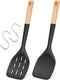 Pack of 2 Black Silicone Spatula, Non-Stick Cooking Utensil Set with Wooden Handle for Baking, Mixing, Grilling,