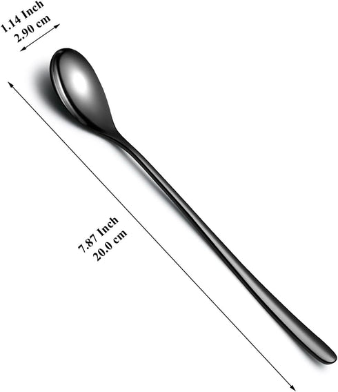 Black Long Handle Iced Tea Spoon Set of 12 Pieces, Titanium Plating Black Stainless Steel Teaspoons, Stirring Bar Spoon, Coffee Spoon, Ice Cream Spoon, Cocktail Spoon, Dishwasher Safe