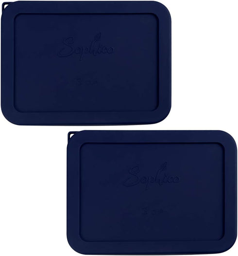 Sophico 3 Cup Rectangle Silicone Storage Cover Lids, Navy Blue, 2 Pack, Replacement for Pyrex Bowls