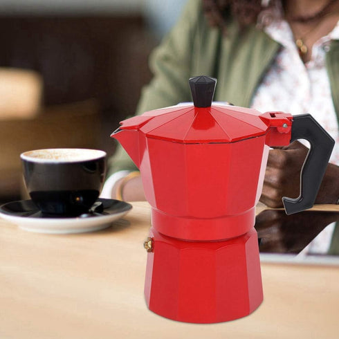 Classic Stovetop Espresso Maker, 6-Cup Capacity Aluminum Coffee Machine Moka Pot for Home or Office Use (Red)