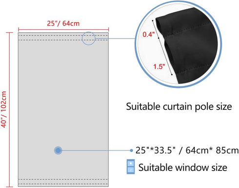 PiccoCasa Blackout French Door Curtain Panel - Solid Blackout Door Curtain Drapery with Tiebacks - 1 Panel Black W25 x
