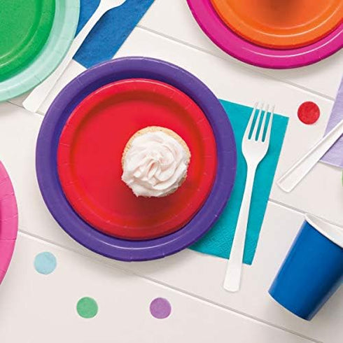Ruby Red Solid Round Dessert Paper Plates - 7" (Pack of 8) - Vibrant for Birthdays & Events