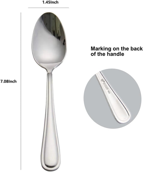 Spoons Dinner Spoons Stainless Steel 18/0 of Dessert Spoons 6 Pcs for Home, Kitchen Restaurant, Dishwasher Safe, 7.08 Inches, Silver