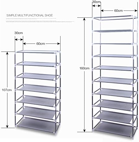 Flandre 10 27 Closet, Tiers Shoe Rack with Dustproof Cover Pair Shoe Tower Stand Sturdy Shelf Storage Organizer Cabinet