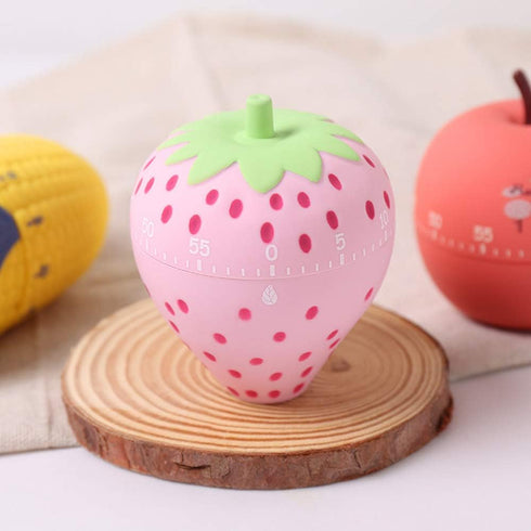 Cute Fruit Cookie Kitchen Timer, Novelty Manual Cooking Alarm, Fun Strawberry Windup for Home Decor