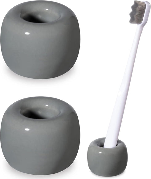 Urbanstrive Mini Ceramics Toothbrush Holder Stand for Bathroom Vanity Countertops (Gray 2-Pack)