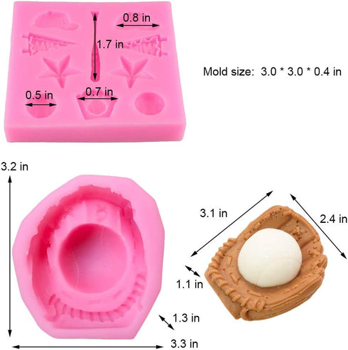 2Pcs/Set Baseball Fondant Mold for Cake Decorating, Silicone Chocolate Candy Sugar Paste Mold