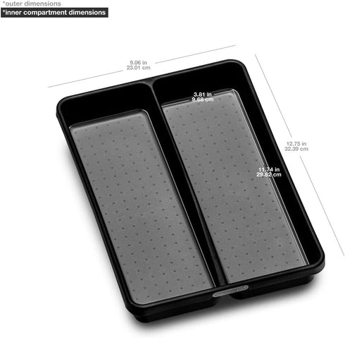 madesmart Premium Antimicrobial Mini Utensil Tray, Non-Slip Kitchen Drawer Organizer, 2 Compartments, Carbon