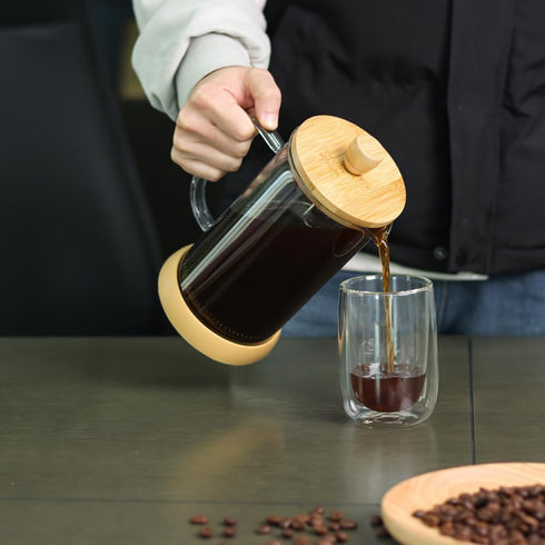 wedrink French Press Coffee Maker 34oz - Thicken Heat-Resistant Borosilicate Glass with Bamboo Lid (1000ml)