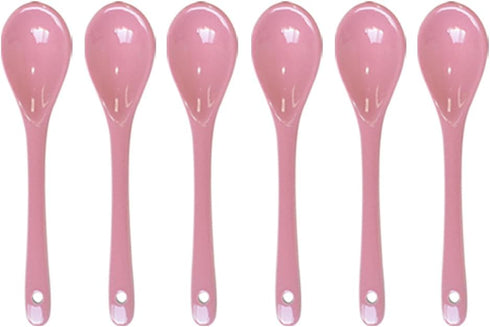 Pirhosigma 6 pcs Pink Porcelain Egg Spoons Ceramic Spoons 4.7 inch Coffee Dessert