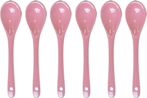 Pirhosigma 6 pcs Pink Porcelain Egg Spoons Ceramic Spoons 4.7 inch Coffee Dessert