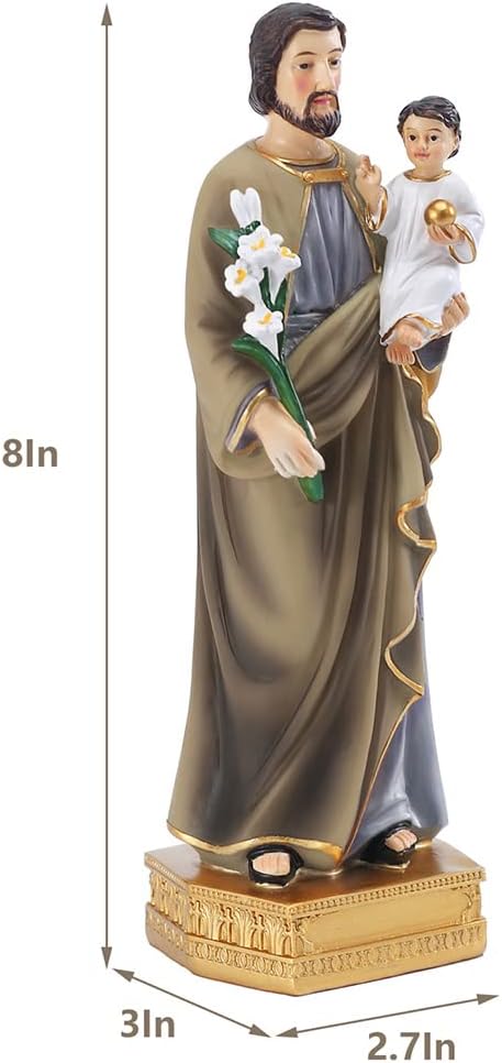 Galiyen St. Joseph and Child Jesus Statues, Hand-Crafted 8 Inch Resin Figurines, Catholic Religious Decoration