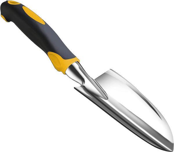 Yellow Gardening Shovel, Digging Trowel for Lawn Planting, Alloy Spade with Rubber Handle