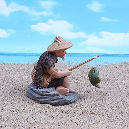 YXQ Mini Fisherman Figurines: Resin Sculpture for Fish Tank and Bonsai Miniature Landscape Indoor Patio Ornaments