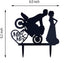 Motorcycle Funny Wedding Cake Topper - Mr & Mrs, Bride Groom with Motorbike (Black Acrylic)
